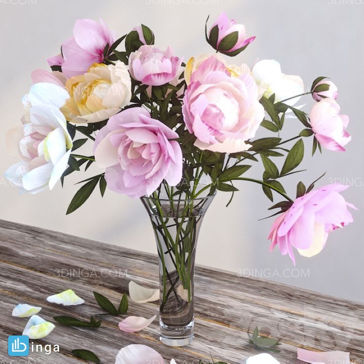 دسته گل در گلدان شیشه ای
