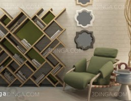 صندلی راحتی + قفسه کتاب سبک نوردیک