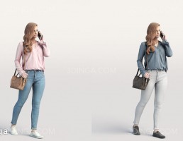 کاراکتر زن در حال صحبت با گوشی