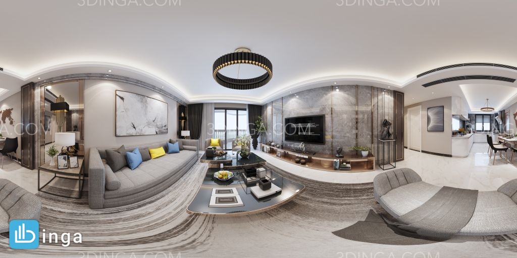 صحنه داخلی اتاق نشیمن + ناهارخوری به سبک پاروناما
