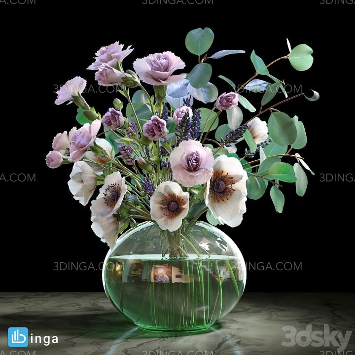دسته گل در گلدان شیشه ای