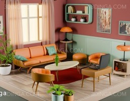 اتاق نشیمن ایزومتریک