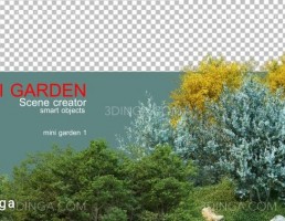 پرسوناژ باغ کوچک با انواع درختان و گیاهان