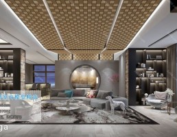 صحنه داخلی اتاق نشیمن سبک چینی