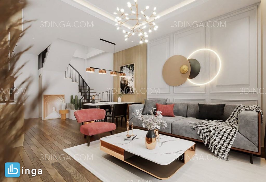 صحنه داخلی اتاق نشیمن + آشپزخانه برای اسکچاپ