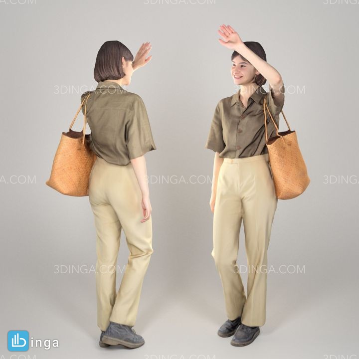 کاراکتردختر زیبا با پیراهن قهوه ای و شلوار بژ