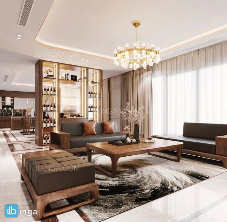 صحنه داخلی اتاق نشیمن سبک مدرن