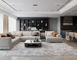 صحنه داخلی اتاق نشیمن + آشپزخانه