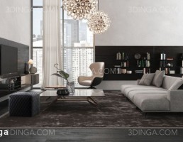 صحنه داخلی اتاق نشیمن سبک مدرن
