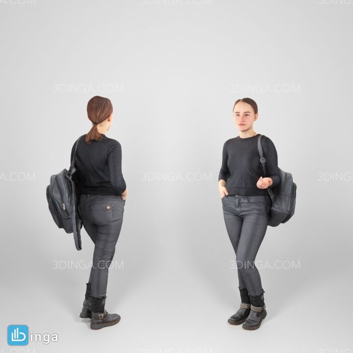 کاراکتر دختر ایستاده با کوله پشتی