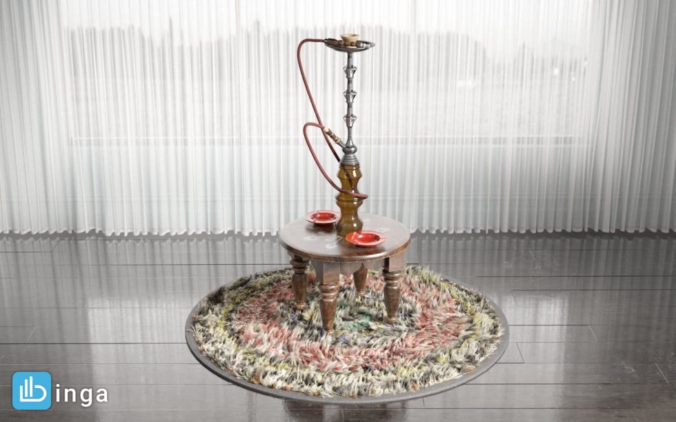 قالیچه خزدار + میز عسلی + قلیان