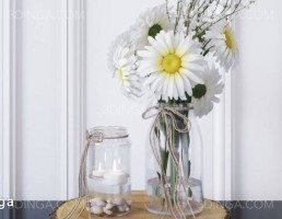 گل بابونه در گلدان شیشه ای