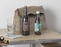 میز + بطری + لیوان