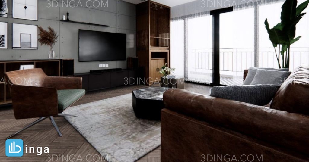صحنه داخلی اتاق نشیمن + آشپزخانه برای اسکچاپ