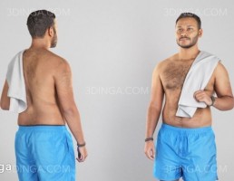 کاراکتر مرد بدون پیراهن با حوله سفید ایستاده