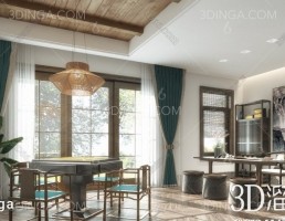 صحنه داخلی اتاق چای سبک چینی