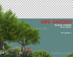 پرسوناژ باغ کوچک با انواع درختان و گیاهان